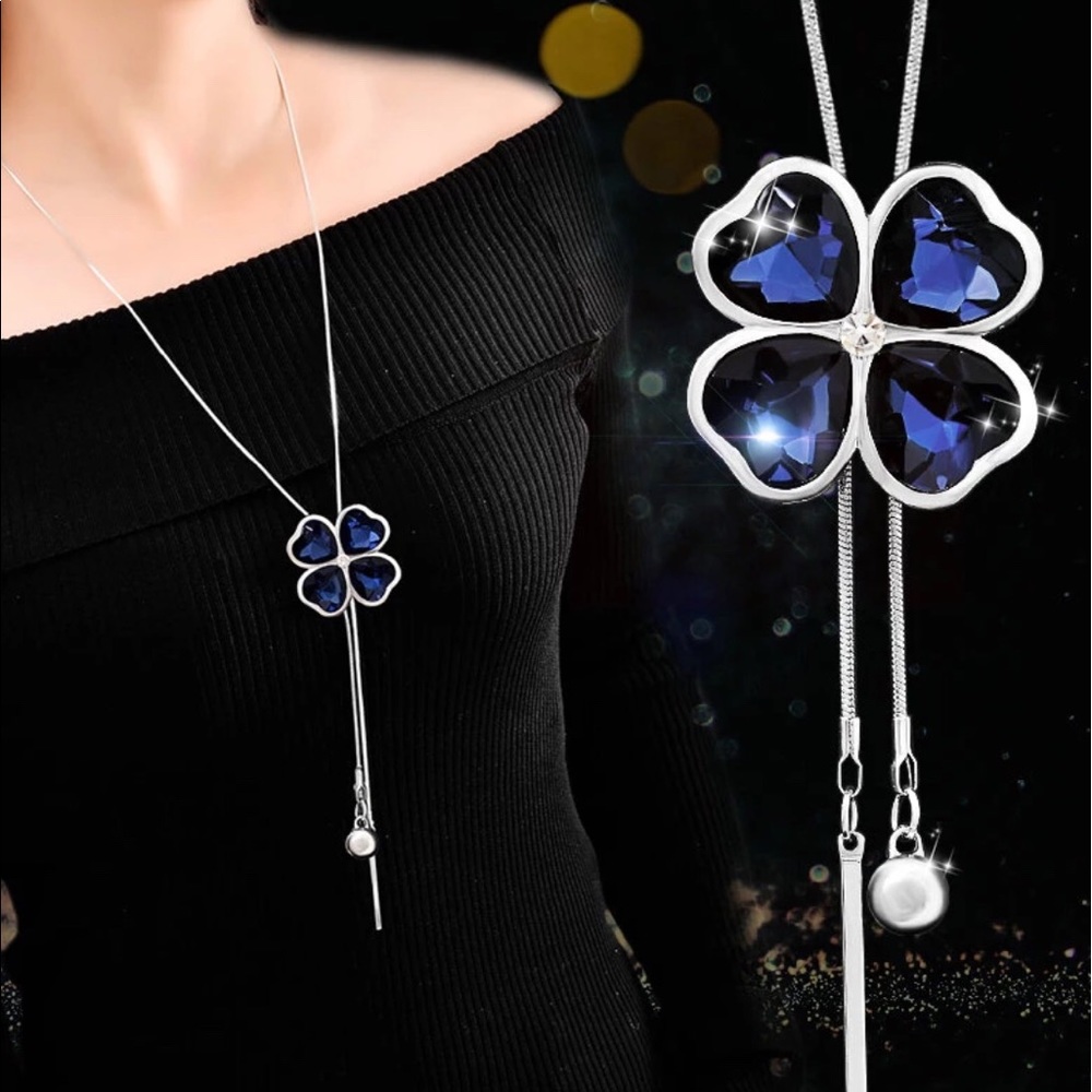 Four Leaf Heart Clover Rhinestone Necklace